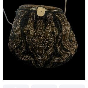 Vintage Elegant Black and Gold Beaded Evening Bag